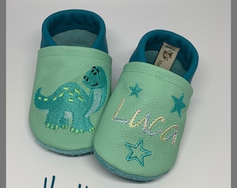 Leather slippers Dino with name