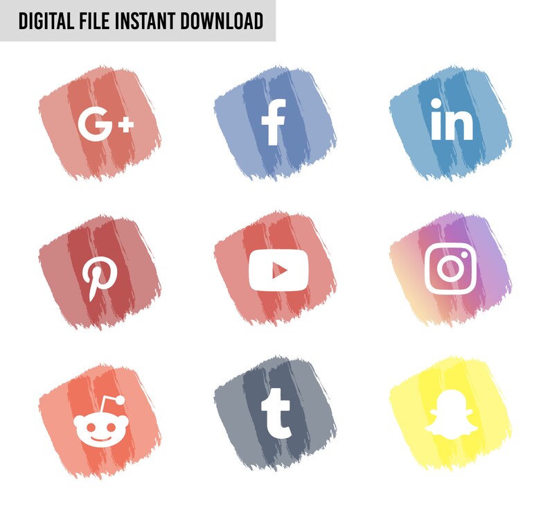 Watercolor Social Media Icons Digital Download Social Etsy