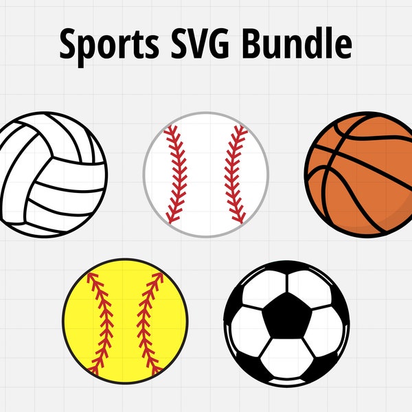 Sports Balls SVG Bundle - Basketball, Baseball, Volleyball, Softball, and Soccer Ball SVG files for Cricut, Silhouette, Laser Cutter, etc.