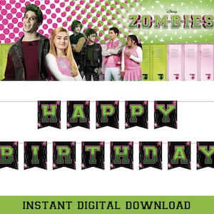 Zombies Digital Banner "Happy Birthday"  - DIGITAL  DOWNLOAD - Disney Channel Zombies Movie Birthday Party Banner