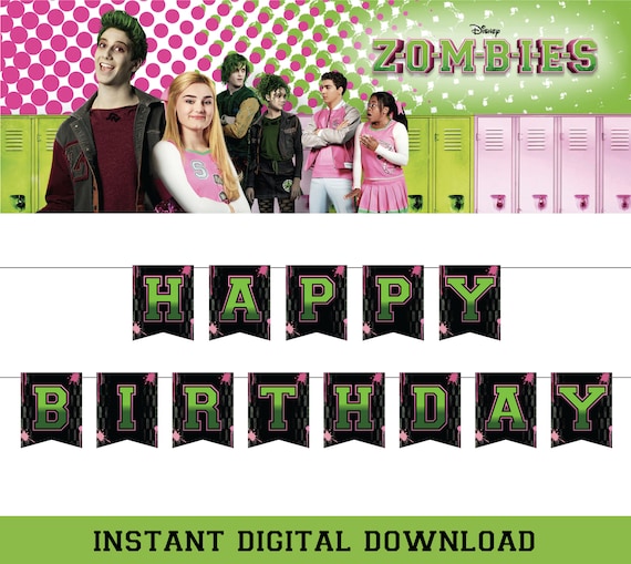 Zombies Digital Banner happy Birthday DIGITAL DOWNLOAD Disney