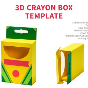 Crayon Box Template - 3D Crayon Box Template - Crayon Box Favor Box - SVG, DXF, PDF