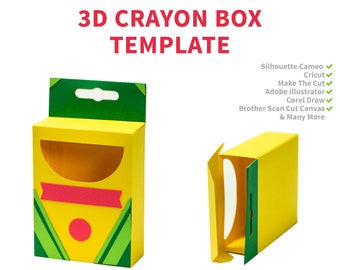 Modèle de boîte de crayons de couleur - modèle de boîte de crayons de couleurs 3D - boîte de cadeau de crayons de couleur - SVG, DXF, PDF