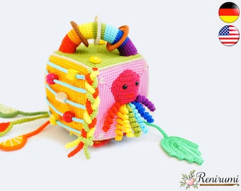 crochet pattern activity cube • game dice • Renirumi