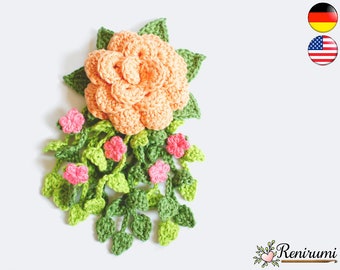 Patron au crochet rose boutonnière • Renirumi