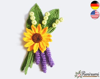 Crochet pattern boutonniere • Sunflower • Renirumi