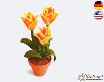 Crochet pattern tulip • pot flower • Renirumi