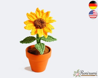 Crochet pattern sunflower • pot plant • Renirumi