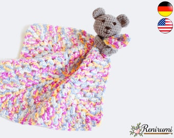 Crochet pattern snuggle baby toy blanket with teddy • Renirumi