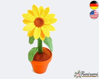 Crochet pattern sunflower • pot flower • Renirumi