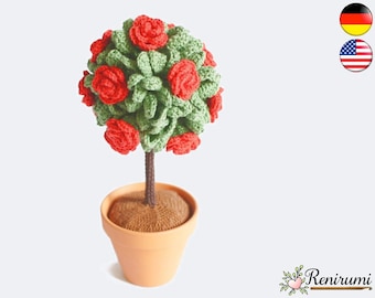 Crochet pattern rose tree • pot flower • Renirumi