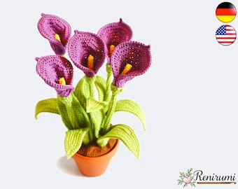 Crochet pattern calla • pot flower • Renirumi
