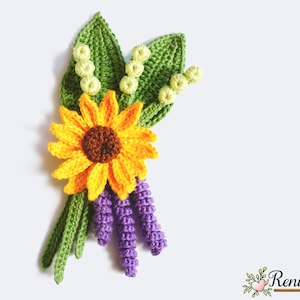 Crochet pattern boutonniere • Sunflower • Renirumi