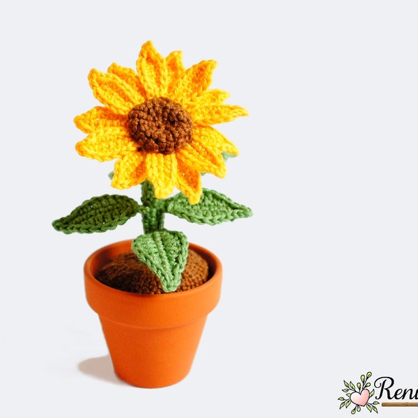 Crochet pattern sunflower • pot plant • Renirumi