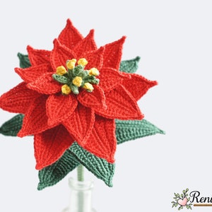 Crochet pattern poinsettia cut flower Renirumi image 1