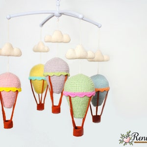 Crochet pattern crib mobile • balloons and clouds • Renirumi