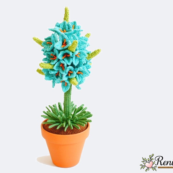Crochet pattern blue puya • pot flower • Renirumi