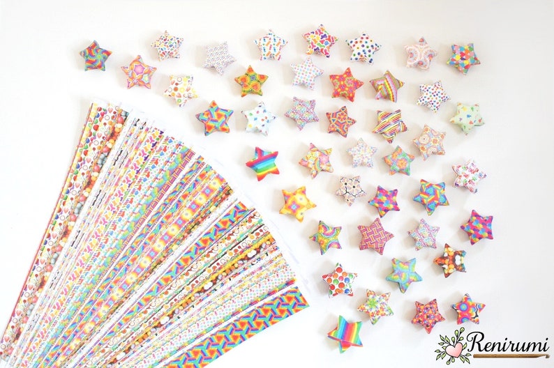 DIY 100 Rainbow Lucky Stars Origami Paper Strips Paper Stars image 1