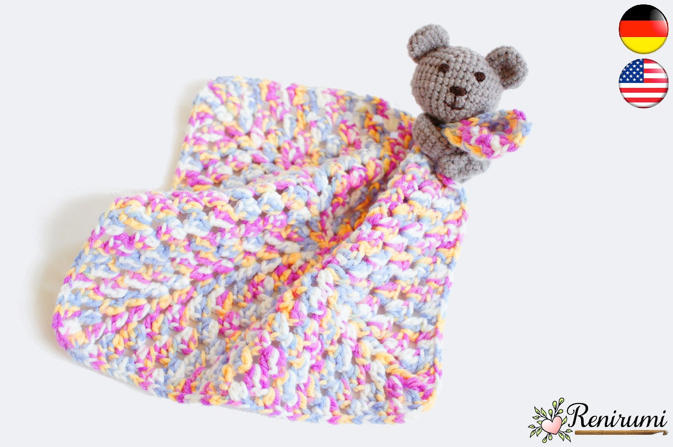 Crochet Pattern Snuggle Baby Toy Blanket With Teddy Renirumi Etsy Canada