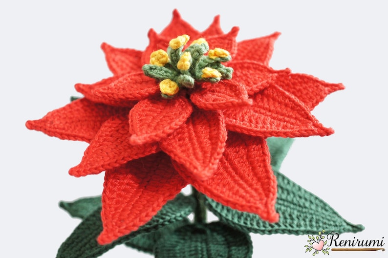 Crochet pattern poinsettia cut flower Renirumi image 5