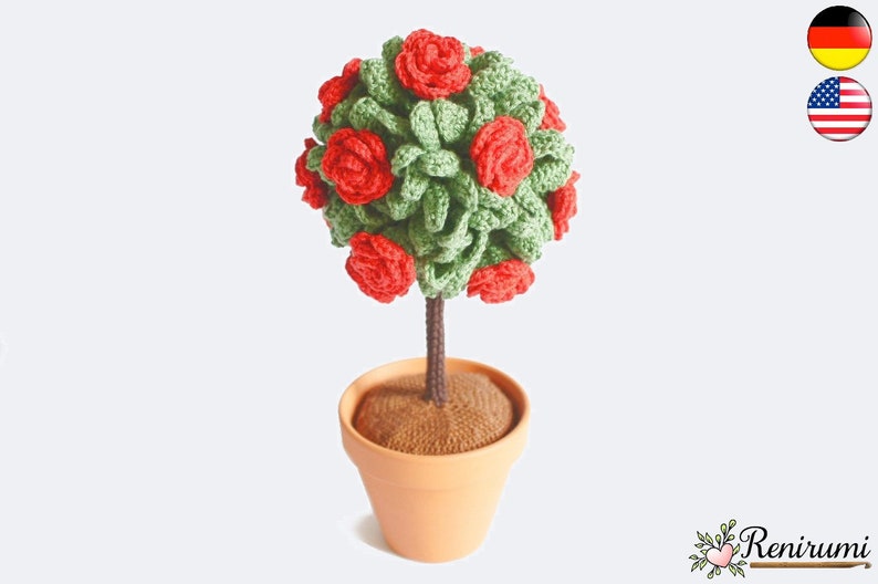 Crochet pattern rose tree pot flower Renirumi image 1