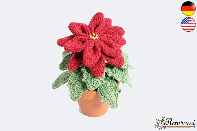 Crochet pattern poinsettia pot flower Renirumi image 1