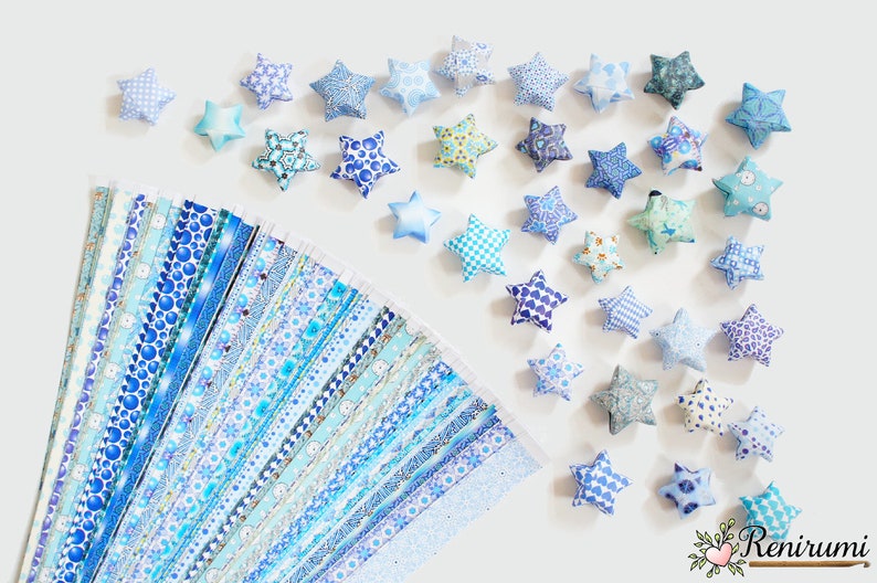 DIY 100 Blue Lucky Stars Origami Paper Strips Paper Stars image 1