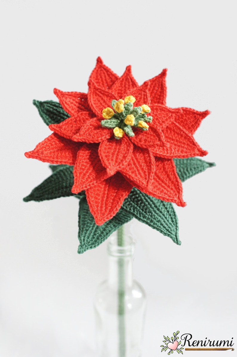 Crochet pattern poinsettia cut flower Renirumi image 2