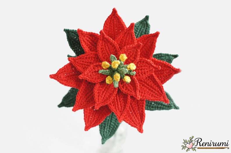 Crochet pattern poinsettia cut flower Renirumi image 3