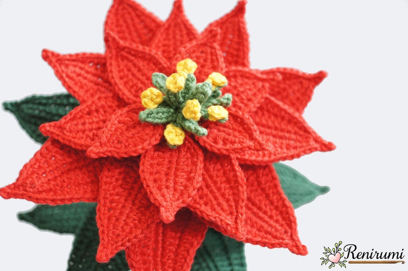 Crochet pattern poinsettia cut flower Renirumi image 4