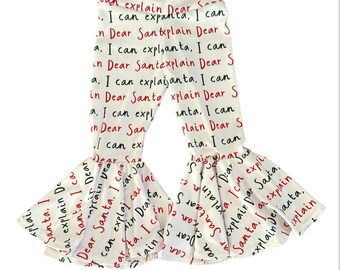 Santa I Can Explain Christmas Bell Bottoms, Baby Girl Pants, Infant, Toddler, Girl