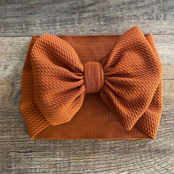 Burnt Orange Head Wrap, Oversized Bows, Headband for Babies, Big Bow Headband, Baby Girl, Baby Toddler Girl