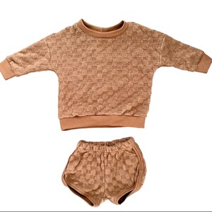 Rust Checkered Baby Girl Lounge Set, Track Shorts, Baby Toddler Girl