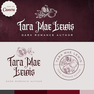 Projekt logo autora Dark Romance | Szablon Canva DIY | Dostosowywalny projekt logo | Gotycko-romantyczny granatowy niezależny autor eleganckie logo