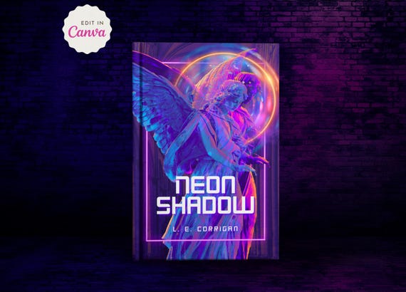 Neon Gothic Book Cover Template | Canva Template | Neon cathedral gothic angel dark romance book | Indie Author Novel Design