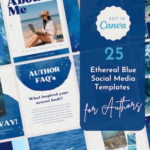 Postagens de mídia social do autor Celestial Blue | Modelo DIY do Canva | Postagens personalizáveis do Instagram | Postagens de estrelas celestiais românticas do autor indie