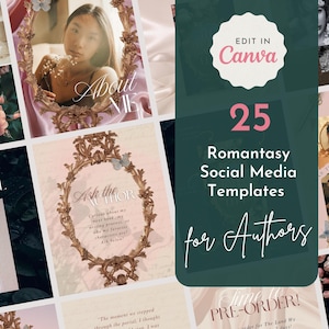 Publicaciones en redes sociales de la autora Rose Fantasy / Plantilla de Canva DIY / Publicaciones de Instagram personalizables / Publicaciones de la autora independiente Princess Castlecore