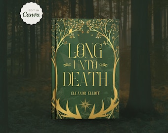 Modèle de couverture de livre fantaisie préfabriqué | Modèle de toile | Livre d&#39;amour vert forêt de marbre cerfs arbres fae | Conception de livre d&#39;auteur indépendant