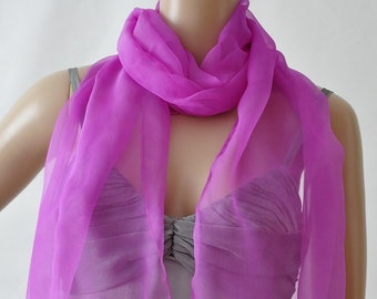 Seidenschal, Schal, Chiffon, Seide, Silk, handgemalt mit dampffixierbare Farbe in Fuchsie, Luftig-leichter Hals Schmeichler