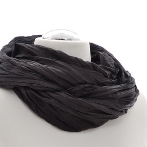 Scarf, silk, silk scarf, tube scarf, round scarf, hand painted in black, bolero, crinkle, stole image 1