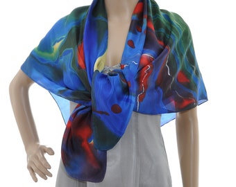 Shawl, silk scarf made of pure silk, South Sea feeling, silk, hand painted in watercolor, perfect for parties and other special occasions