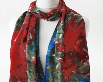 Silk scarf, shawl, silk, stole, hand-painted flower meadow in flower meadow, on crepe de chine silk. Airy and light neck flatterer