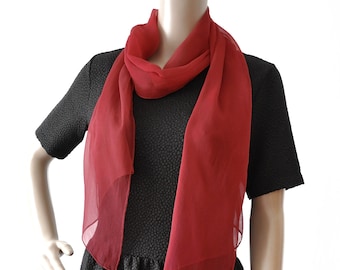 Silk scarf, scarf, chiffon, silk, hand-painted in red, cherry red, handmade with love, airy-light neck flatterer