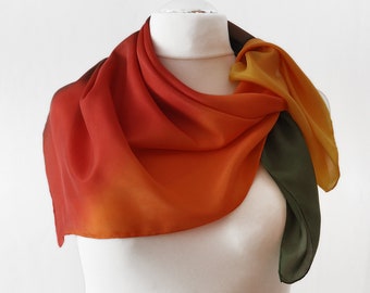 Silk scarf, festive elegant scarf, silk, stole, hand-painted in autumn-type colors, airy, light neck flattering