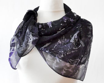 Silk scarf XXL, festively elegant scarf, silk, stole, crêpe georgette, hand-painted in wax technique, airy and light neck Flattering