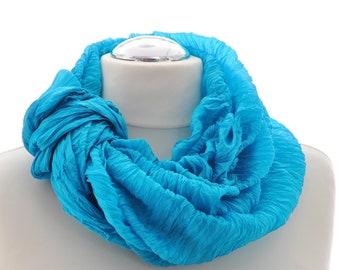 Foulard en soie, boucle, foulard tube, foulard XXL, soie, soie, foulard avec pointe, peint à la main avec des couleurs fixables à la vapeur en bleu turquoise, uni