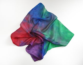 Scarf, silk scarf, velour scarf, small, silk, hand-painted in red, green, blue, purple, airy and light neck flatterer