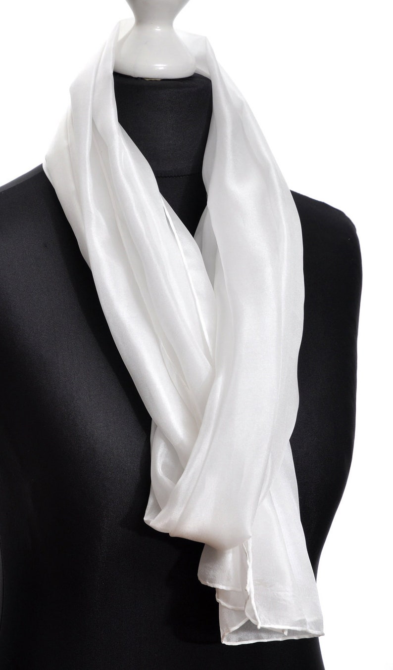 Foulard en soie, foulard, soie, uni, uni, blanc naturel, aéré, flatteur de cou léger, blanc image 2
