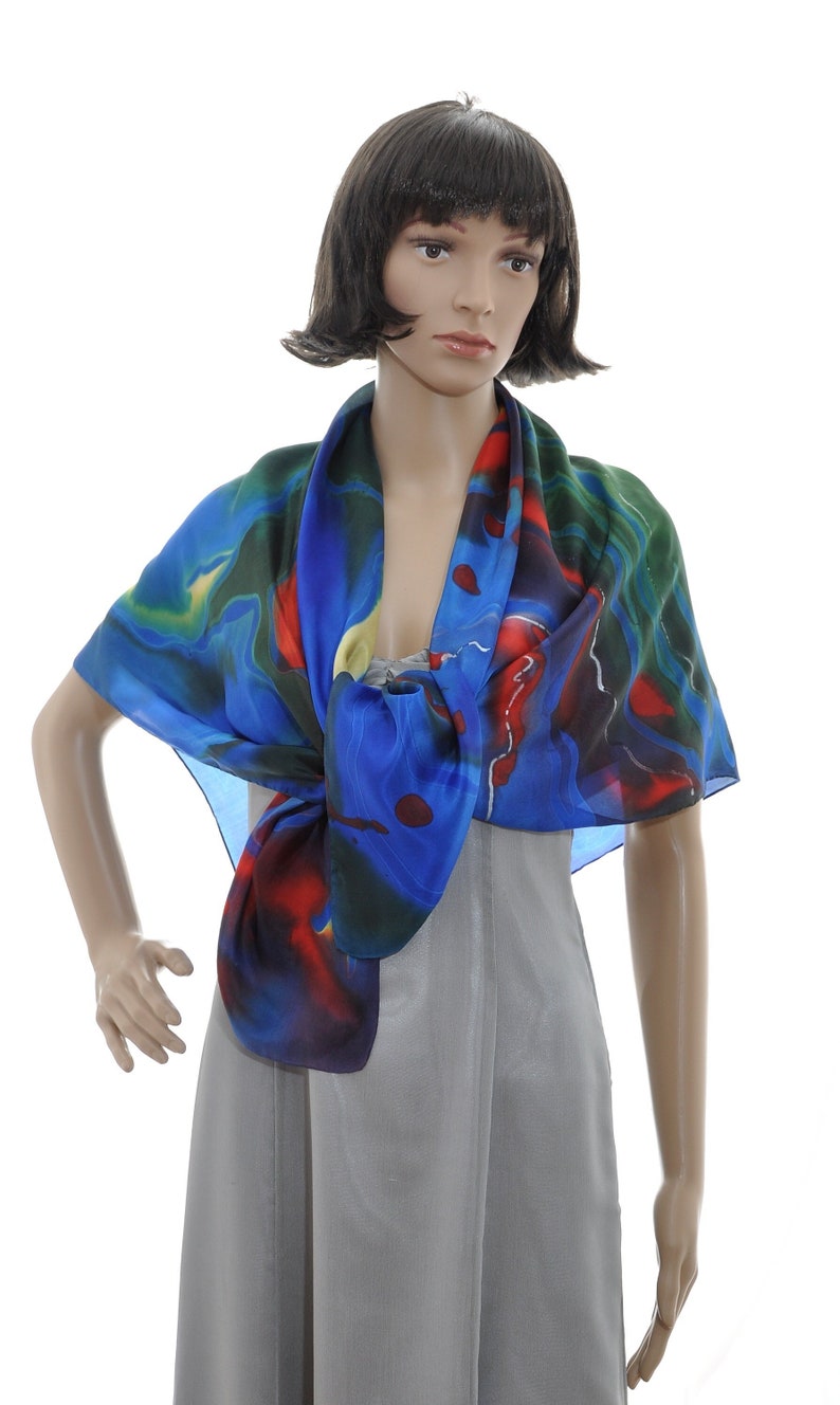Shawl, silk scarf made of pure silk, South Sea feeling, silk, hand painted in watercolor, perfect for parties and other special occasions image 1