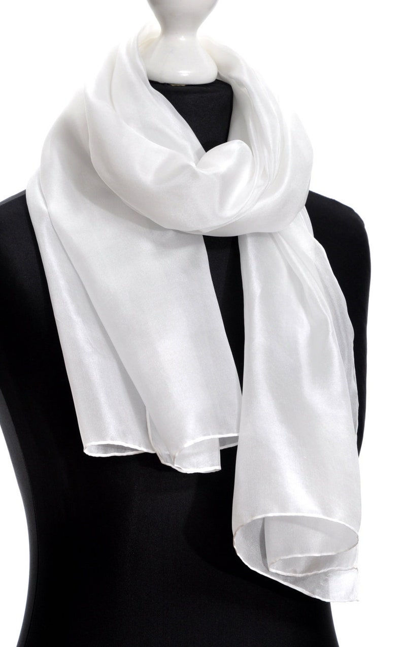 Foulard en soie, foulard, soie, uni, uni, blanc naturel, aéré, flatteur de cou léger, blanc image 1